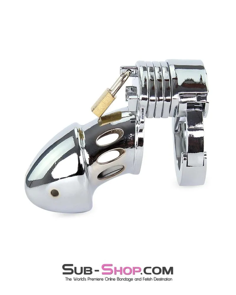7889M-SIS      Locked Away Steel Sissy Chastity With 3 Length Spacers and 5 Cock Cuff Size Positions