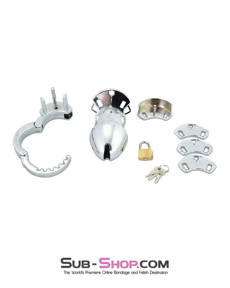 7889M-SIS      Locked Away Steel Sissy Chastity With 3 Length Spacers and 5 Cock Cuff Size Positions