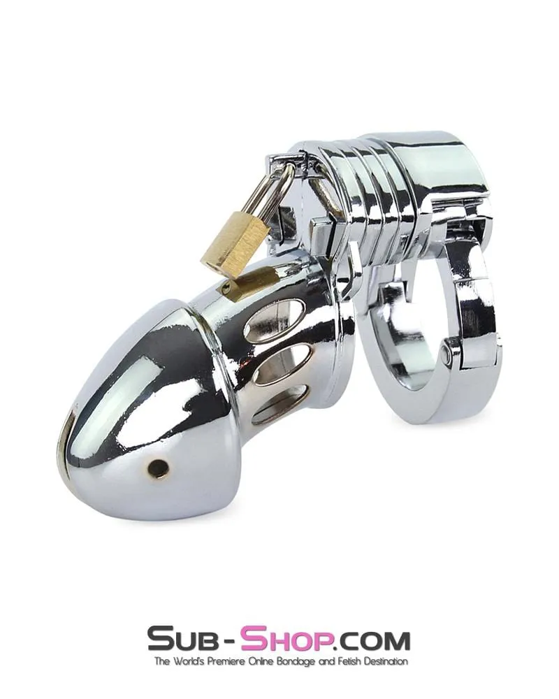 7889M-SIS      Locked Away Steel Sissy Chastity With 3 Length Spacers and 5 Cock Cuff Size Positions