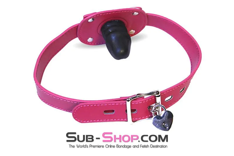 9053DL-SIS      Sissy Slave Bondage Locking Rubber Sex Kinky Mistress Bomb Pink Penis Gag