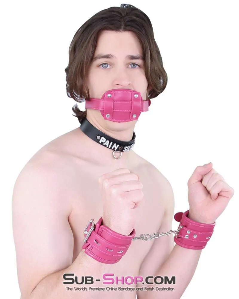9053DL-SIS      Sissy Slave Bondage Locking Rubber Sex Kinky Mistress Bomb Pink Penis Gag