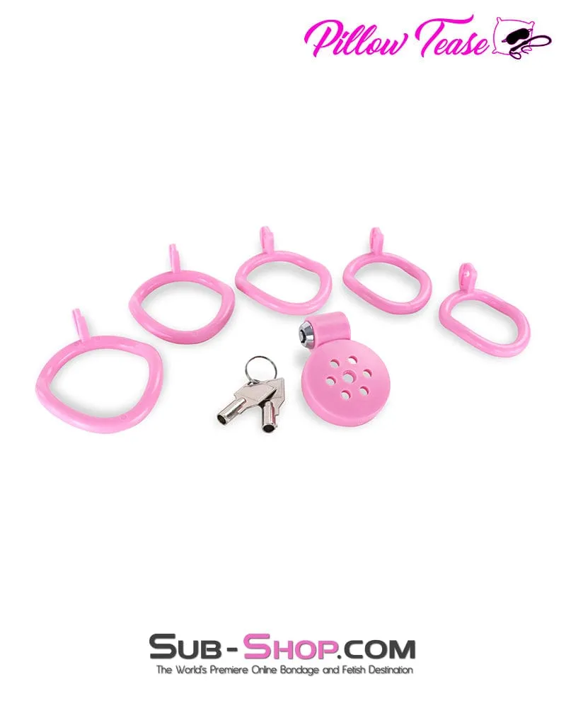 9334DL  Ultra-Secure Flat Pink Locking Chastity Cage with 5 Adjustable Rings