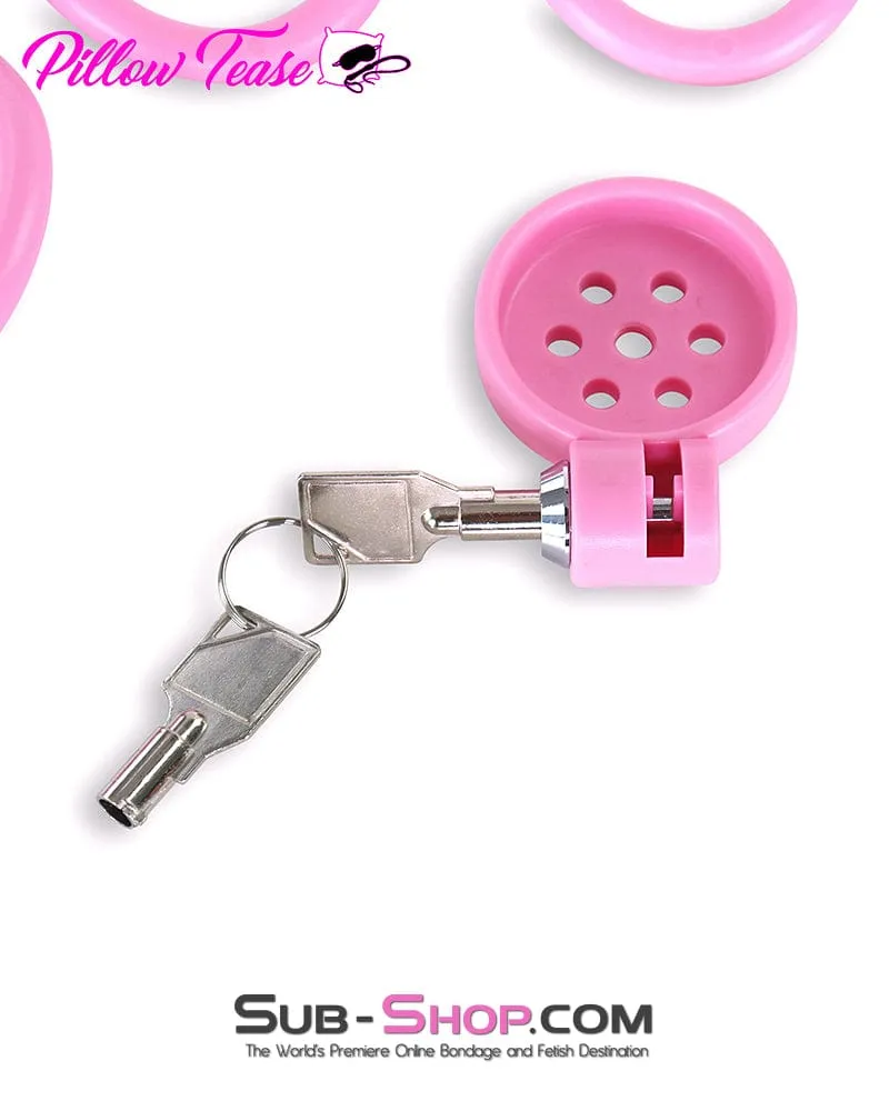 9334DL  Ultra-Secure Flat Pink Locking Chastity Cage with 5 Adjustable Rings