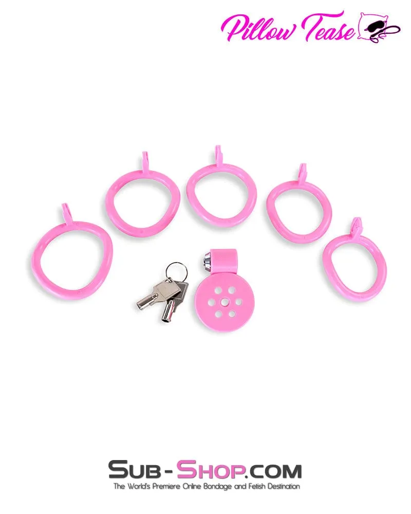 9334DL  Ultra-Secure Flat Pink Locking Chastity Cage with 5 Adjustable Rings