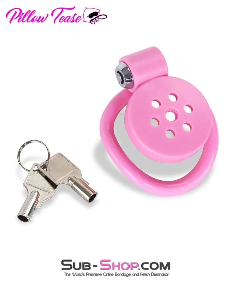 9334DL  Ultra-Secure Flat Pink Locking Chastity Cage with 5 Adjustable Rings