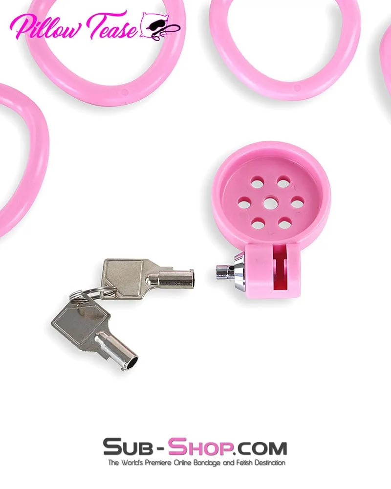 9334DL  Ultra-Secure Flat Pink Locking Chastity Cage with 5 Adjustable Rings
