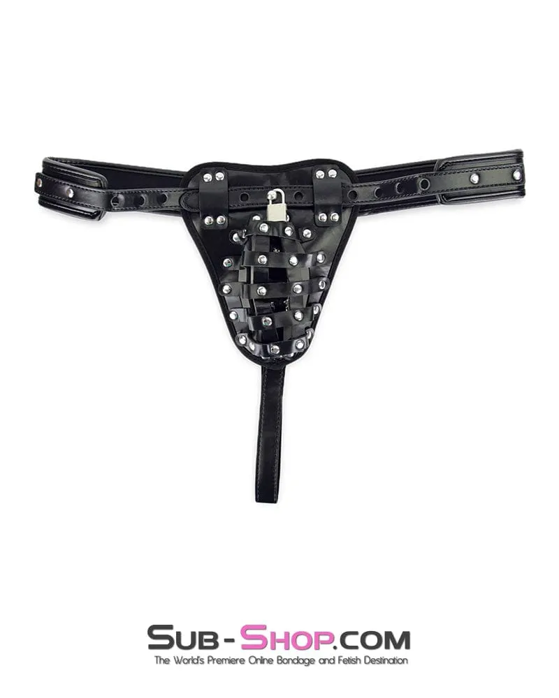 9870M-SIS      Alpha Cage Locking Sissy Bondage Belt with Chastity Cage