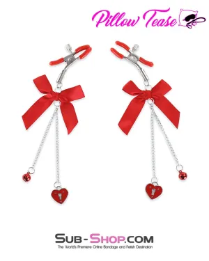 9885DL      Adjustable Nipple Clamps with Cute Bow and Lock Pendant. Red