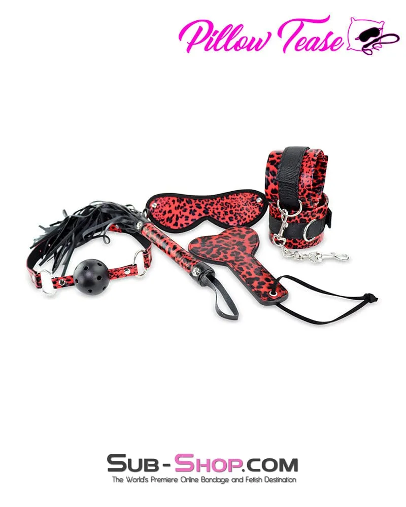 9972M      Leopard Blindfold. Cuffs. Gag. Whip and Paddle Bondage Fantasy Set