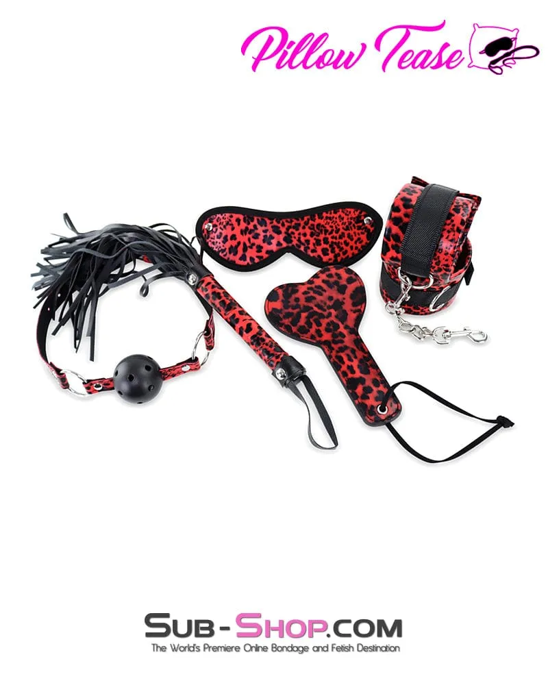 9972M      Leopard Blindfold. Cuffs. Gag. Whip and Paddle Bondage Fantasy Set