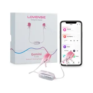 BDSM Nipple Torture Lovense Gemini Vibrating Bluetooth Nipple Clamps - Pink