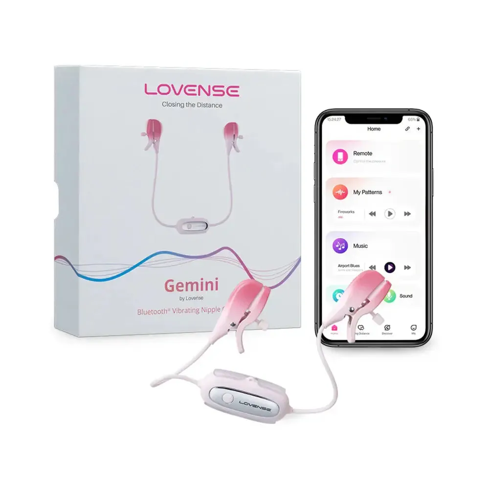 BDSM Nipple Torture Lovense Gemini Vibrating Bluetooth Nipple Clamps - Pink