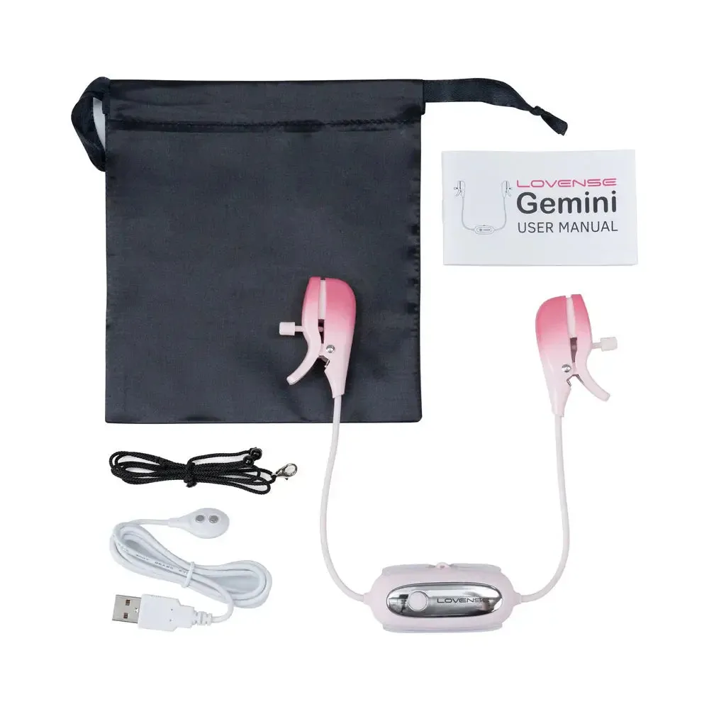 BDSM Nipple Torture Lovense Gemini Vibrating Bluetooth Nipple Clamps - Pink