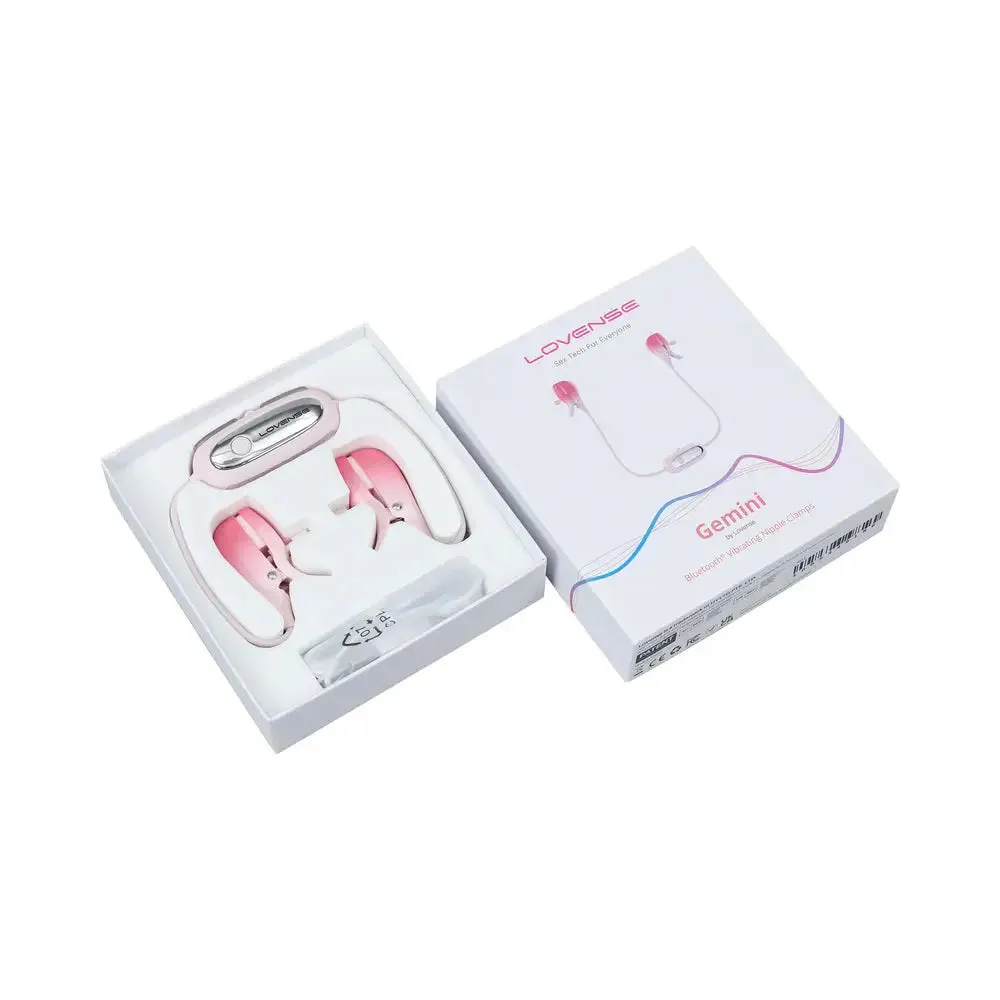 BDSM Nipple Torture Lovense Gemini Vibrating Bluetooth Nipple Clamps - Pink