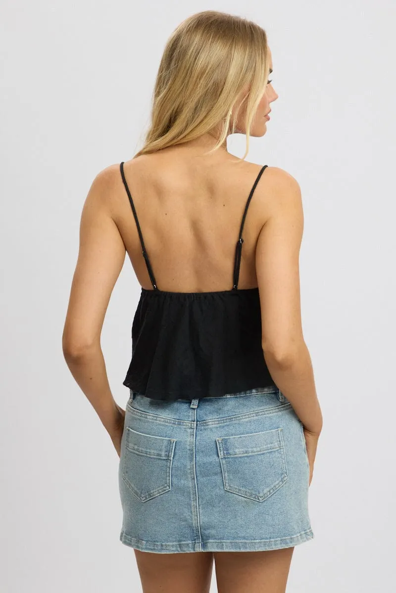 Black Cami Top Open Front Textured