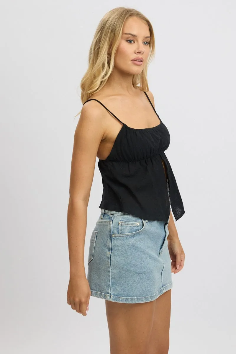 Black Cami Top Open Front Textured