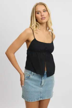 Black Cami Top Open Front Textured