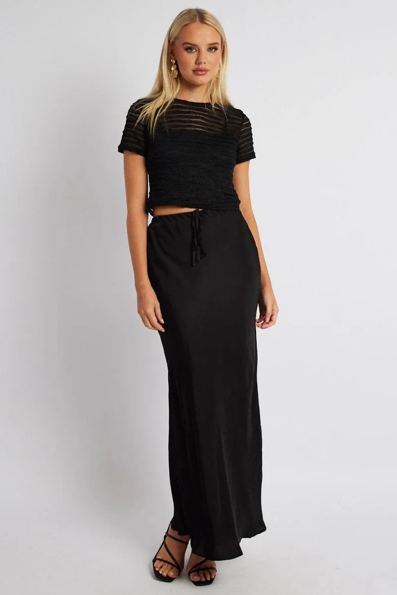 Black Crop Top Short Sleeve Textured