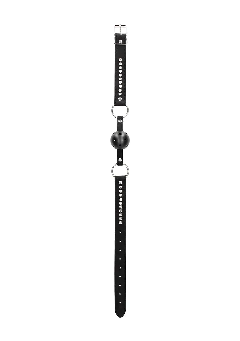 Breathable Ball Gag - With Diamond Studded Straps - Black