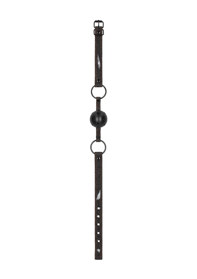 Breathable Ball Gag - With Roughend Denim Straps - Black