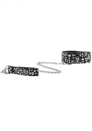 Collar With Leash - Love Street Art Fasion - Black