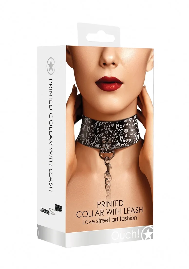 Collar With Leash - Love Street Art Fasion - Black