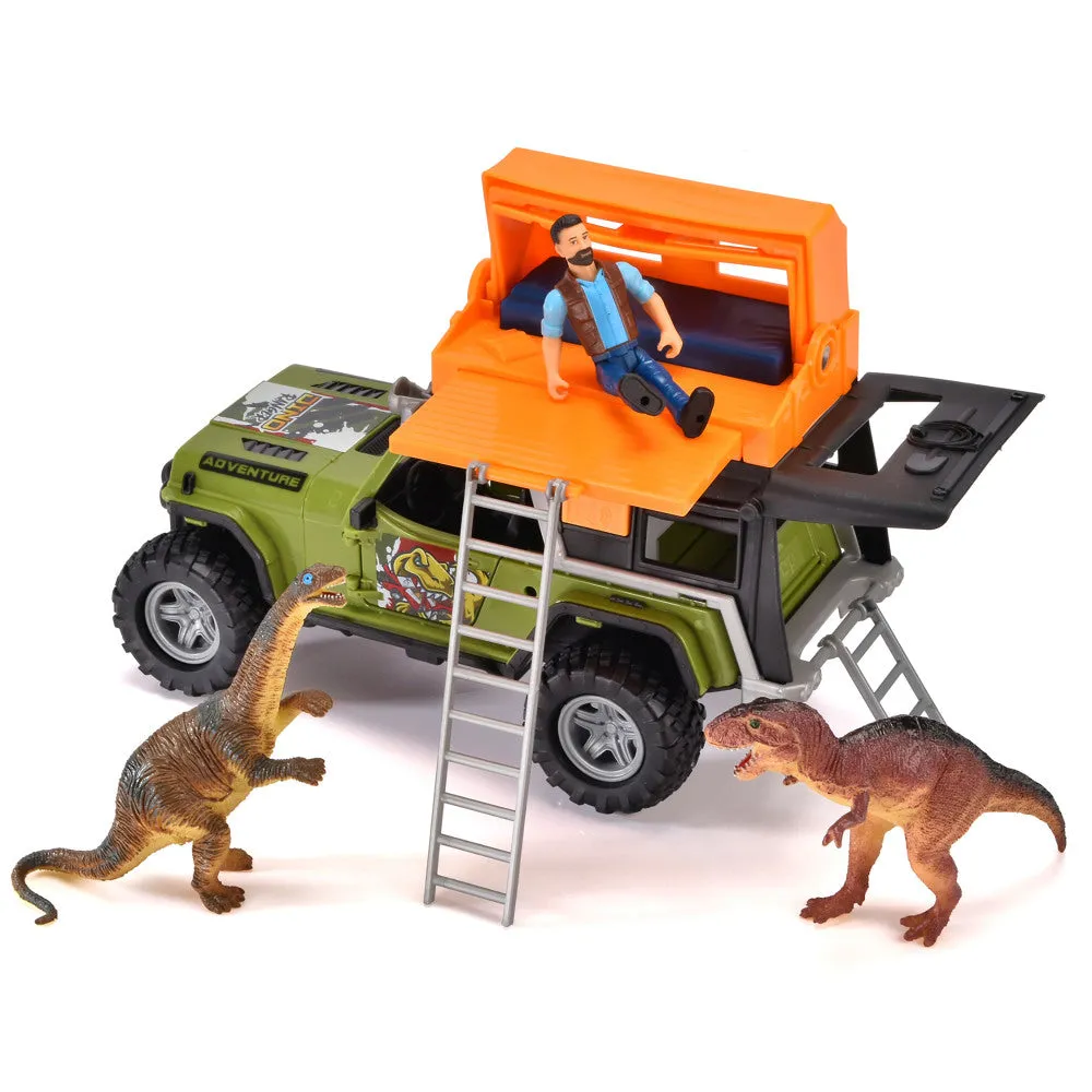 Dickie Toys Jeep Dino Camper Set - Dinosaur Transport Adventure, Green & Orange, Ages 3 