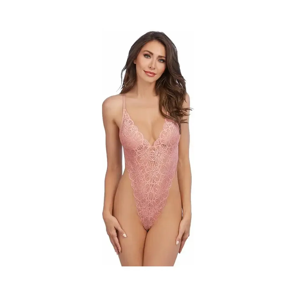 Dreamgirl Teddy & Sheer Mesh Maxi Skirt With G-String Rose Medium Hanging