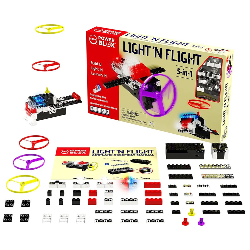 E-Blox Power Blox Light 'N Flight 5-in-1 Building Set - 58pcs, for Kids Ages 8 