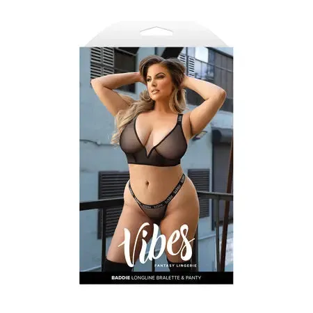 Fantasy Lingerie Vibes Baddie Longline Mesh Bralette & Panty Queen Size
