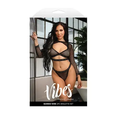 Fantasy Lingerie Vibes Barbed Wire Fishnet Bralette. Shrug & Panty L/XL