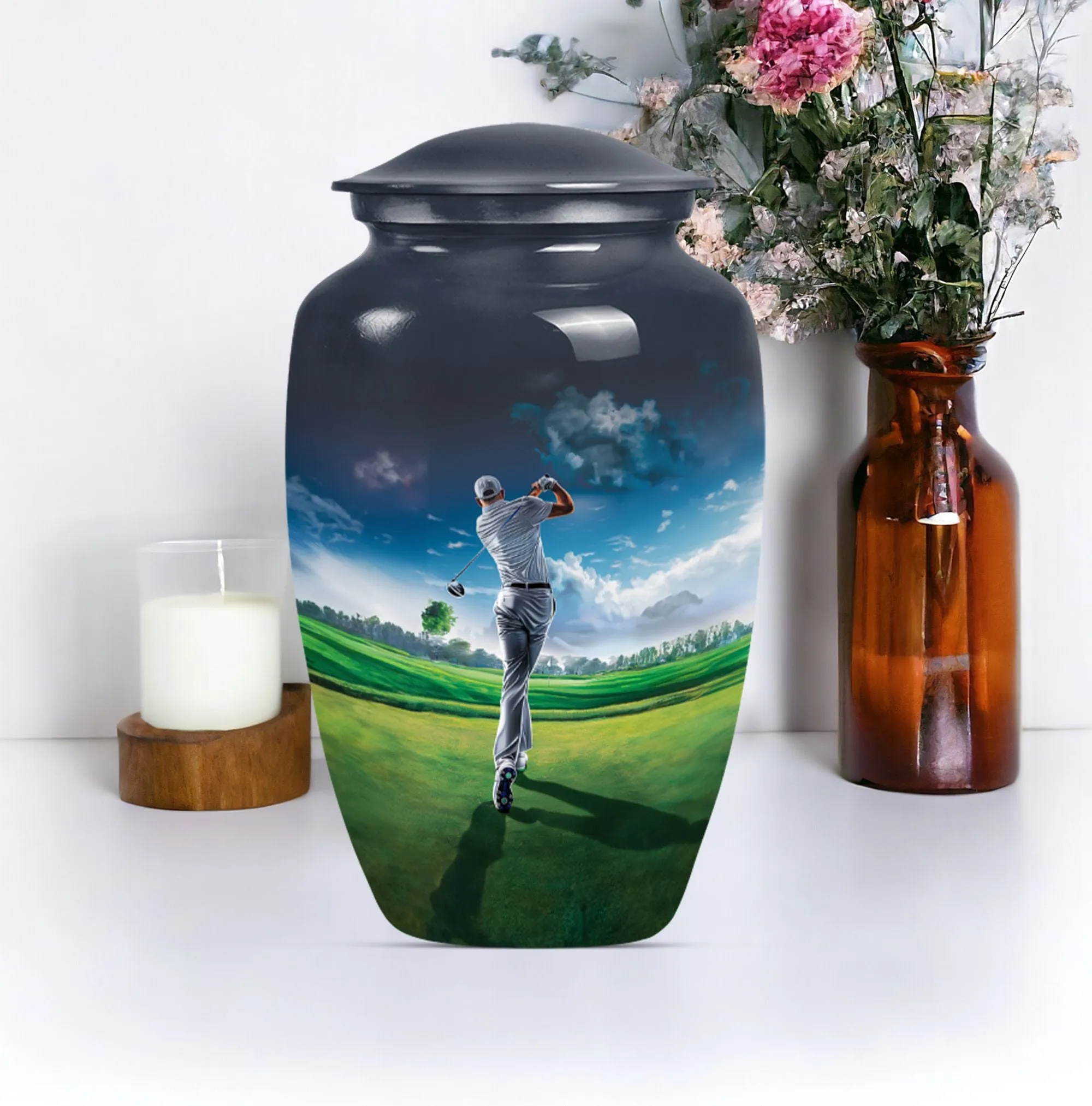 Golf Memorial Funeral Urn, Miniature Keepsake Urn For Human Ashes