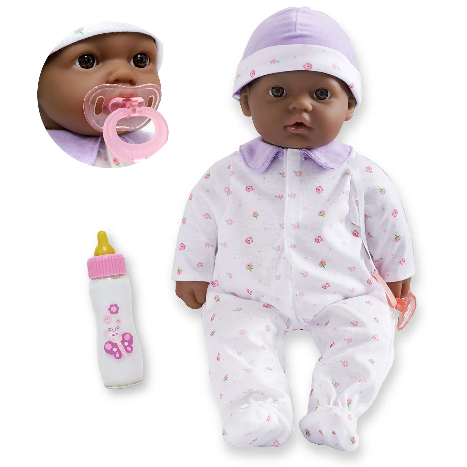 JC Toys La Baby Soft 16-Inch Doll with Purple Sleeper and Pacifier