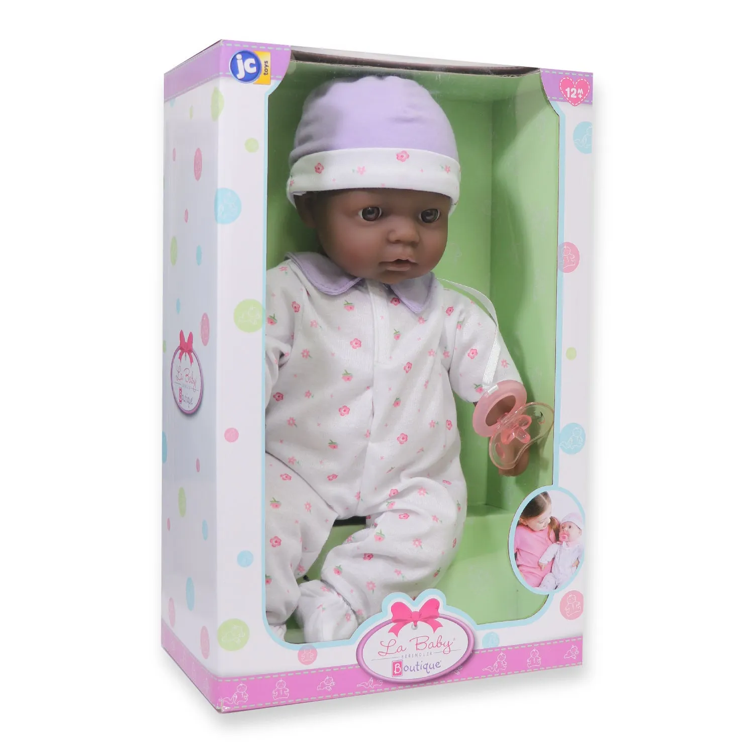 JC Toys La Baby Soft 16-Inch Doll with Purple Sleeper and Pacifier