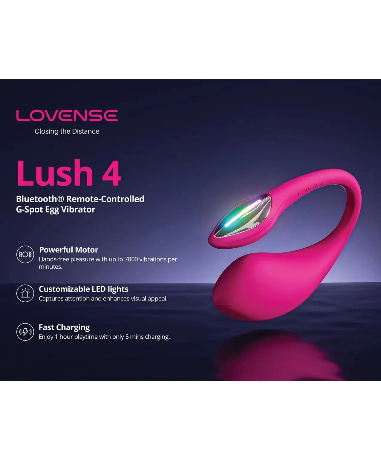 Lovense Lush 4 Bluetooth Remote-Controlled Egg Vibrator Sex Toy for Couples