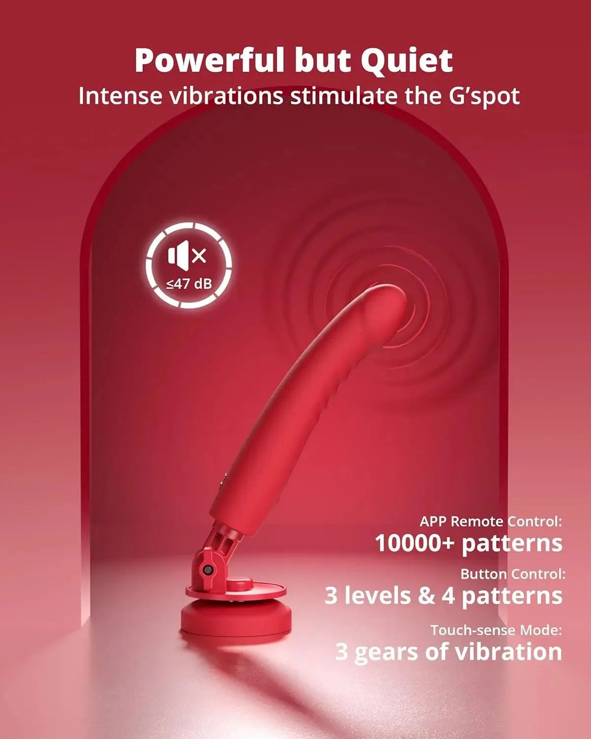 Lovense Mission 2 Bluetooth Suction Cup Dildo Sex Toy Touch-Sensitive Tech - Red