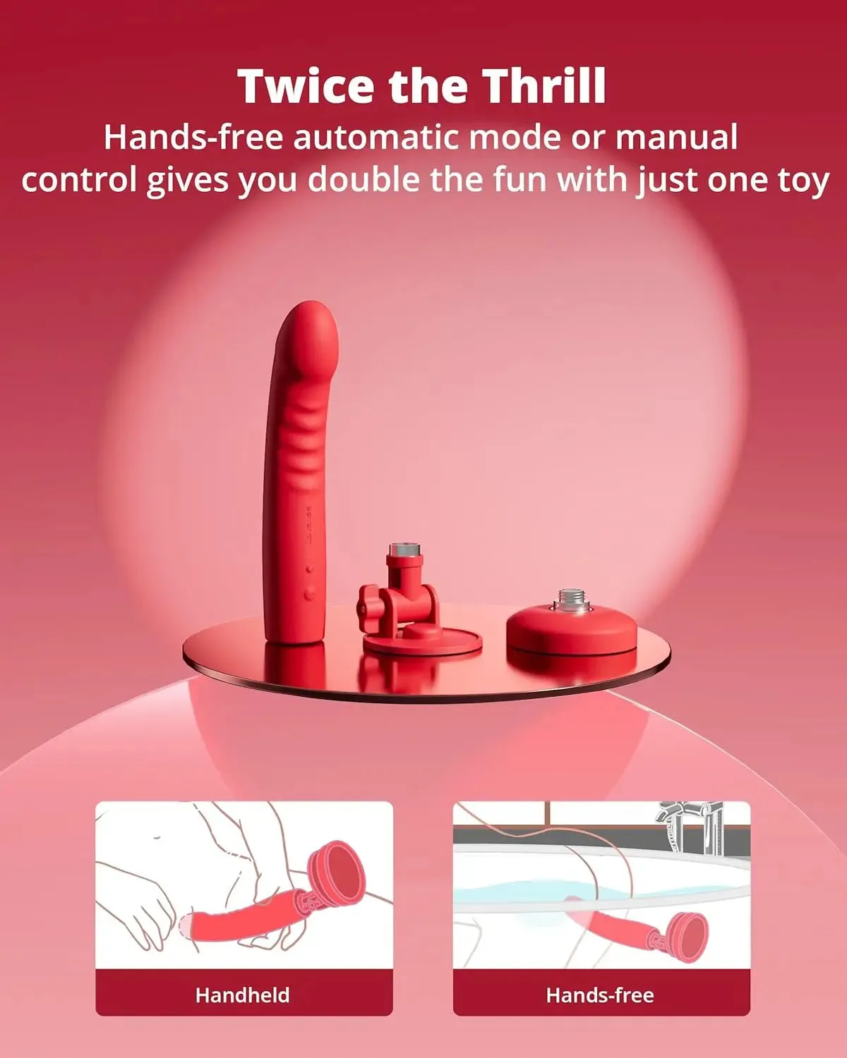 Lovense Mission 2 Bluetooth Suction Cup Dildo Sex Toy Touch-Sensitive Tech - Red