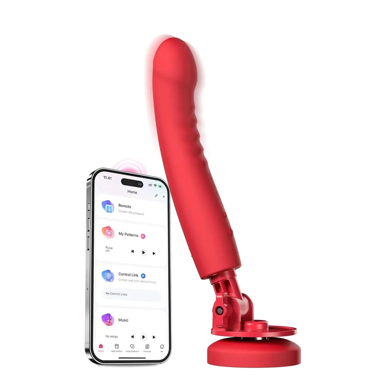 Lovense Mission 2 Bluetooth Suction Cup Dildo Sex Toy Touch-Sensitive Tech - Red