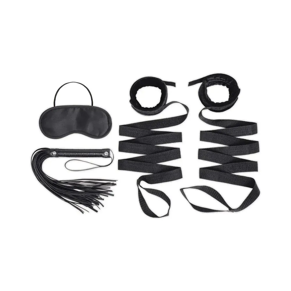 Lux Fetish Bondage Bed Restraint Strap and Flogger 4-Piece BDSM Kit