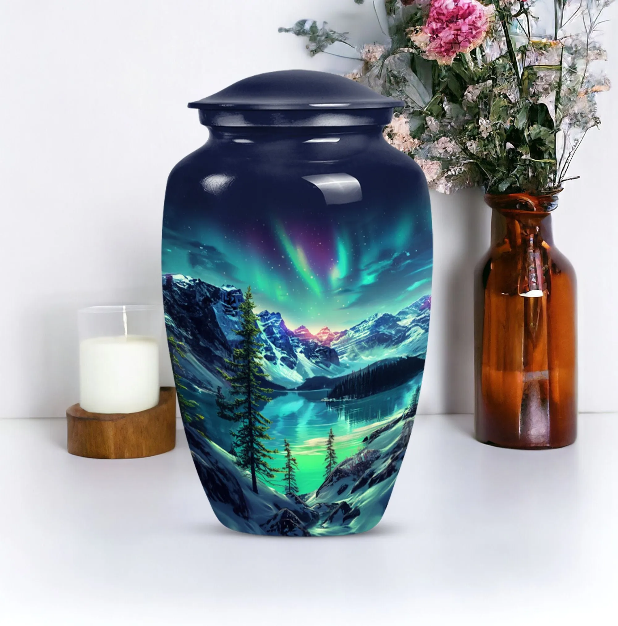 Northern Lights Aurora Borealis - Memorial Keepsake Urn for Adult Ash