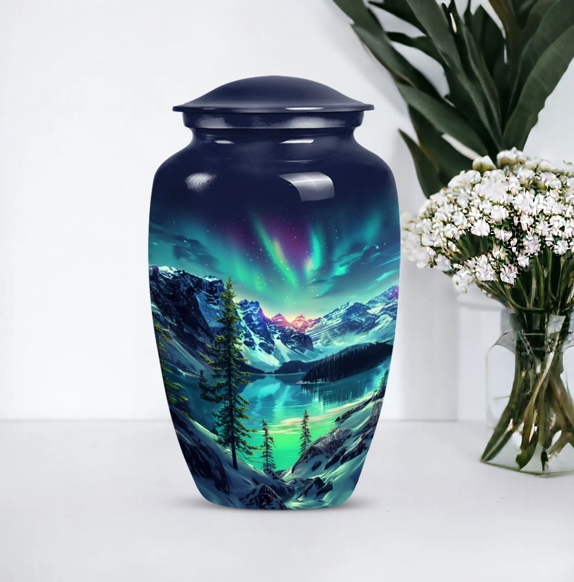 Northern Lights Aurora Borealis - Memorial Keepsake Urn for Adult Ash
