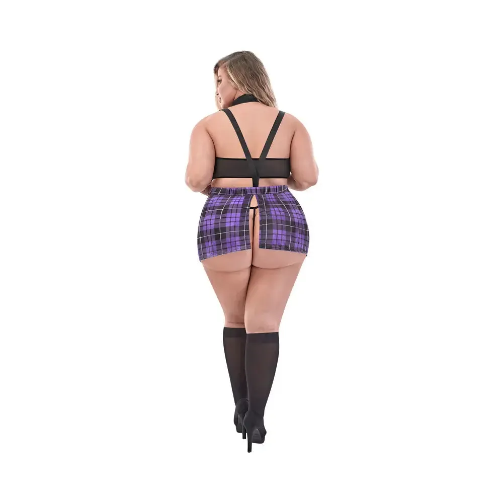Plus Size School Girl Lingerie Dress Up School Daze Costume Purple Queen Size