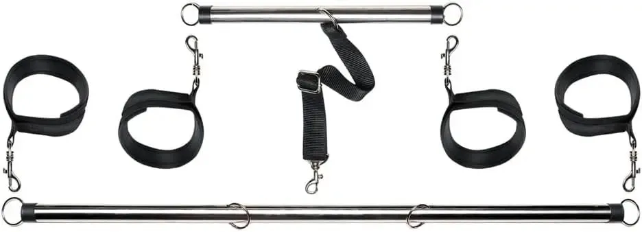 Spread 'Em BDSM Spreader Bar and Bondage Cuff Set Silver/Black