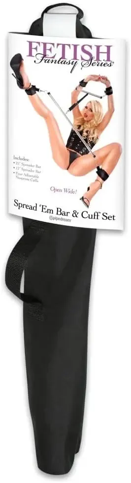 Spread 'Em BDSM Spreader Bar and Bondage Cuff Set Silver/Black